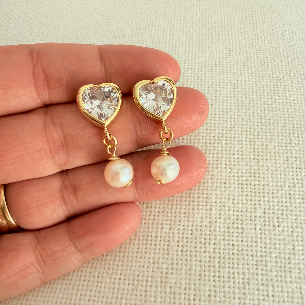 Crystal Heart & Pearl Earrings