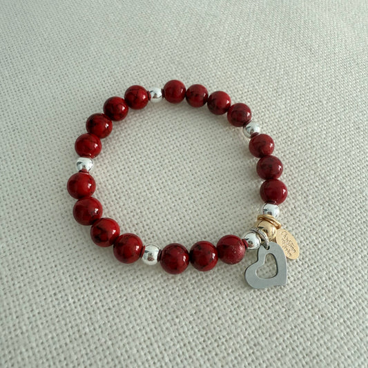 Red Silver Heart Bracelet