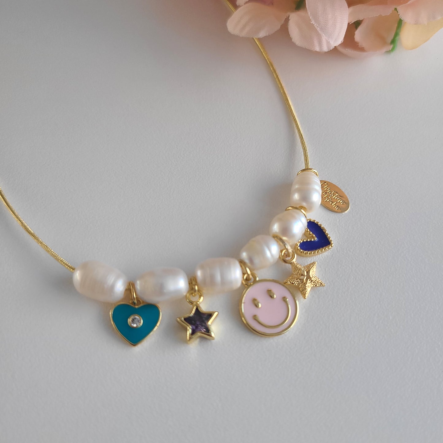 Pearls and Smile Face Charm