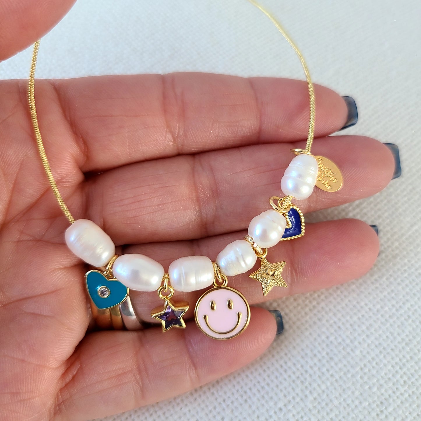 Pearls and Smile Face Charm