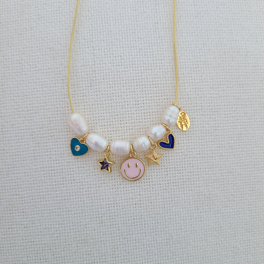 Pearls and Smile Face Charm