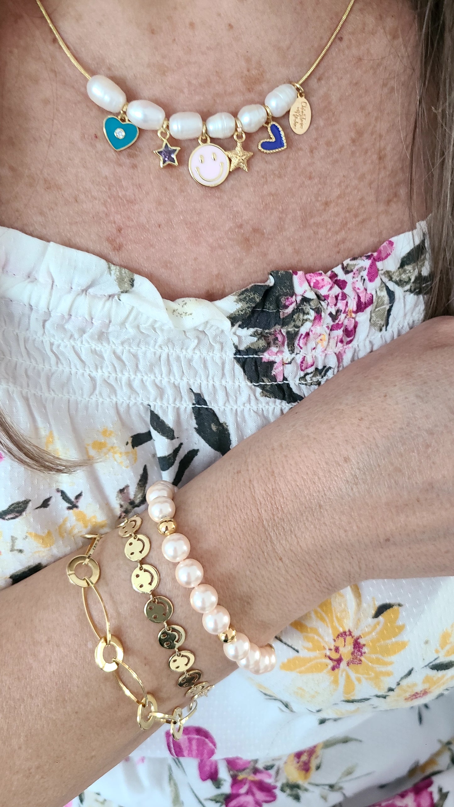 Pearls and Smile Face Charm