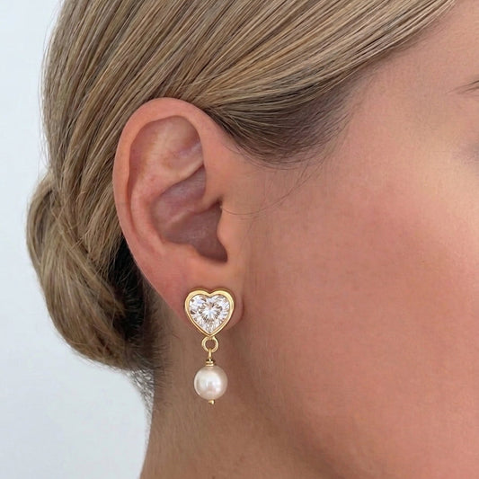 Crystal Heart & Pearl Earrings