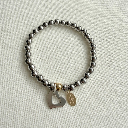Silver & Silver Heart Bracelet