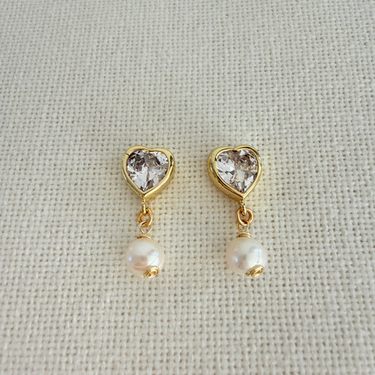Crystal Heart & Pearl Earrings