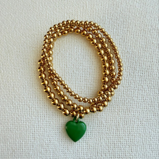Delicate Green Heart Trio Bracelet