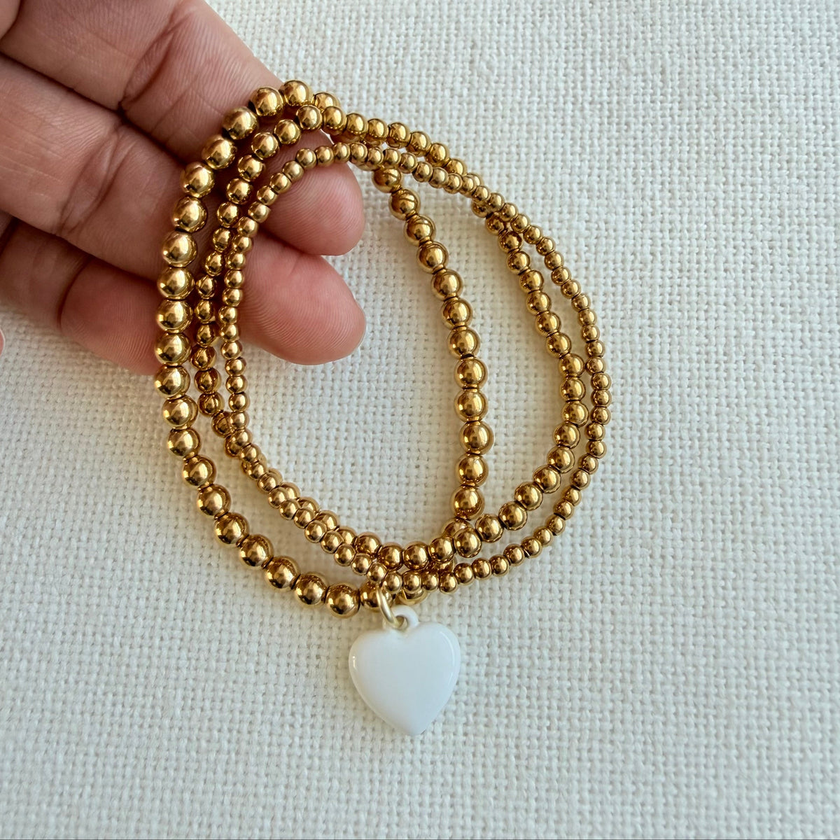 Delicate White Heart Trio Bracelet