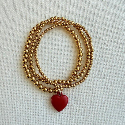 Delicate Red Heart Trio Bracelet