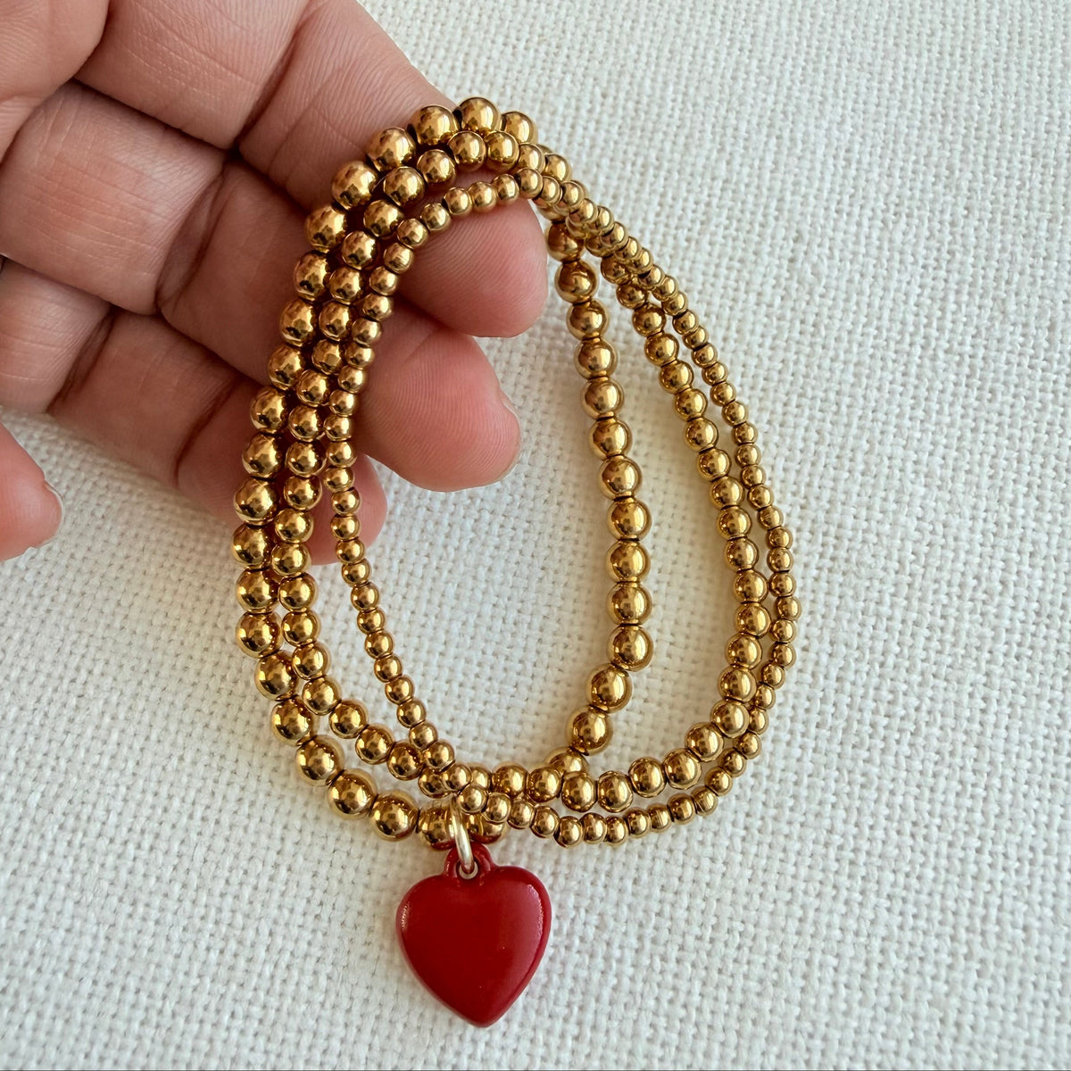 Delicate Red Heart Trio Bracelet