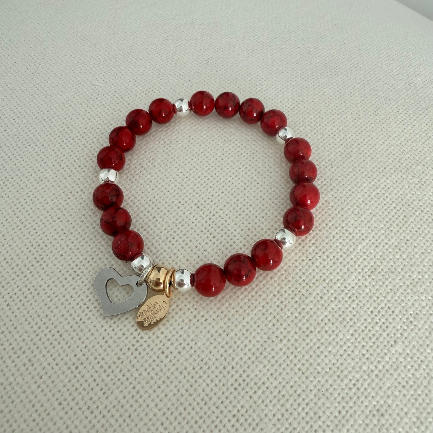Red Silver Heart Bracelet